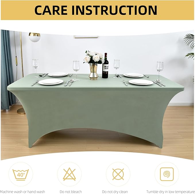 ZarzaaSik 122 6-Pack 6ft Spandex Table Covers for Rectangle Standard Folding Tables - Wrinkle Resistant Stretch Tablecloths - Ultimate Fitted Table Protector for Parties, Banquet, and Wedding
