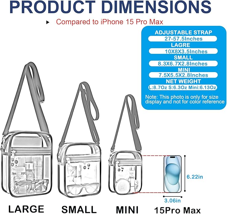 USPECLARE Clear Purse Stadium Transparent Messenger Bag Stadium Approved for Men and Women Clear CrossBody Bag