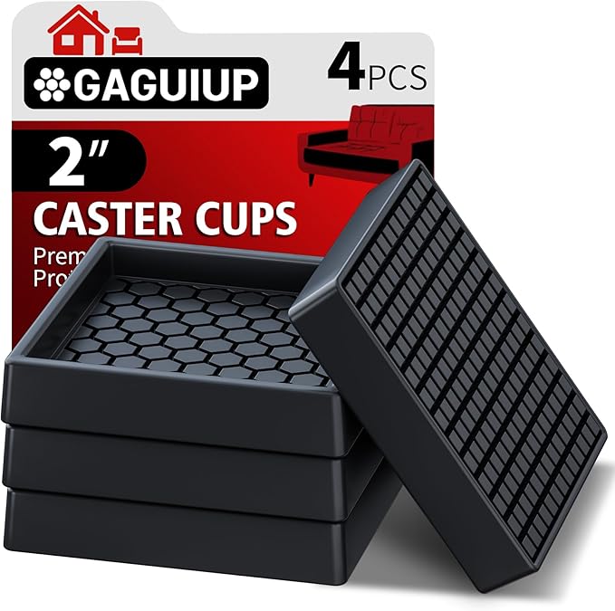 Non Slip Furniture Pads - 2x2 Anti Skid Caster Cups, 4PCS Square Furniture Coasters for Hardwood Floors, Anti Slide Furniture Cup Bed Floor Protectors, Furniture Stoppers to Prevent Sliding (Black)