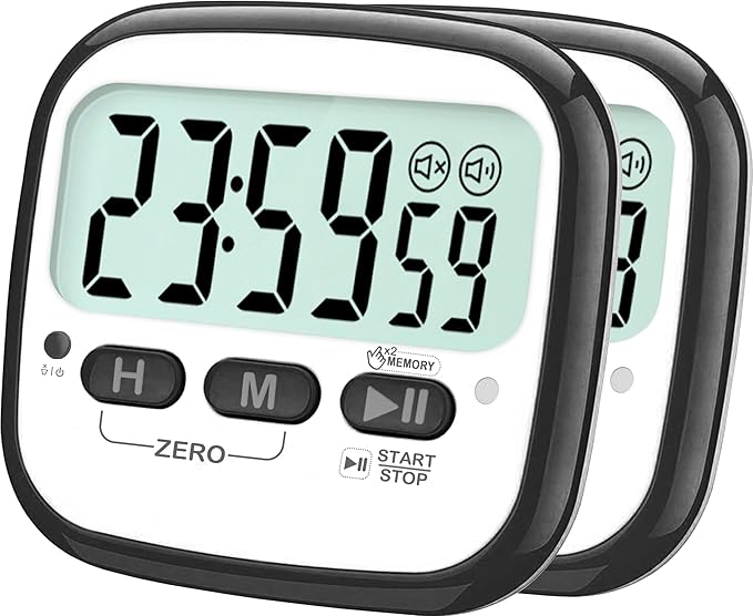 2-Pack Magnetic Kitchen Timers for Cooking, Digital Stop Watch Countdown Timer for Kids, Teachers, Classroom, Office, Exercise - Battery Included
