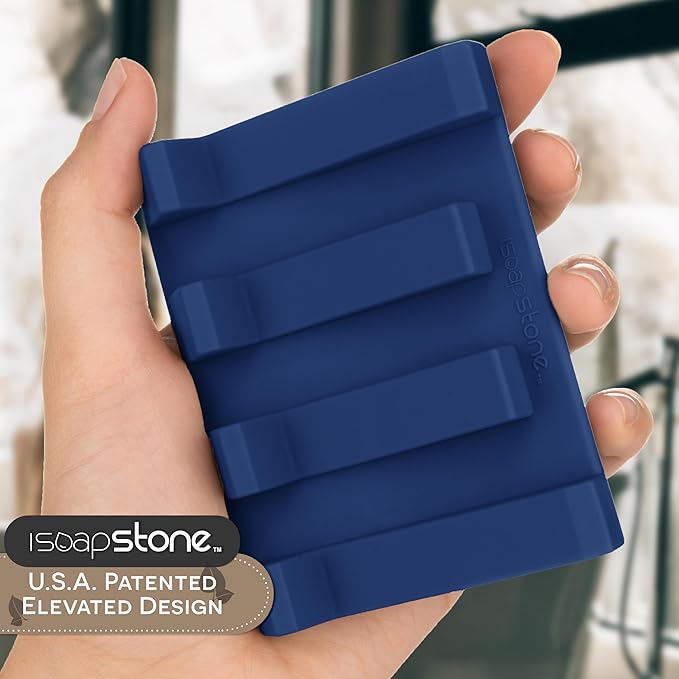 iSoapStone Silicone Soap Dish (USA Patented) Self Draining Bar Soap Holder for Shower Bathroom Sink, Drying Soap Dish Tray Kitchen Sponge Holder Easy Cleaning Soap Saver Mat (Midnight Navy, 2)
