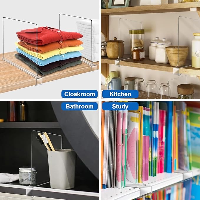 12 Inches Shelf Dividers for Closet Organization and Storage, 12 Pack Vertical Purse Organizer for Closet Adjustable Acrylic Bookshelf for Organization, Perfect for Sweater Shirts Handbags in Bedroom