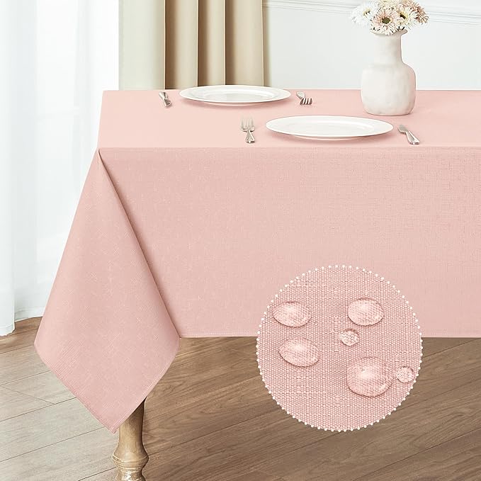 Rectangle 8 Feet Tablecloth 60x120 inch Linen Textured Table Cloth Stain and Wrinkle Resistant Washable Polyester, Decorative Table Cover Waterproof for Dining, Buffet and Camping, Pink