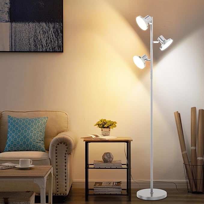36W LED Tree Floor Lamp, Modern Dimmable Standing Lamp with Remote & Touch Control, 4 Color Temperatures, 3 Rotatable LED Light Floor Lamps for Living Room, Bedroom, Office