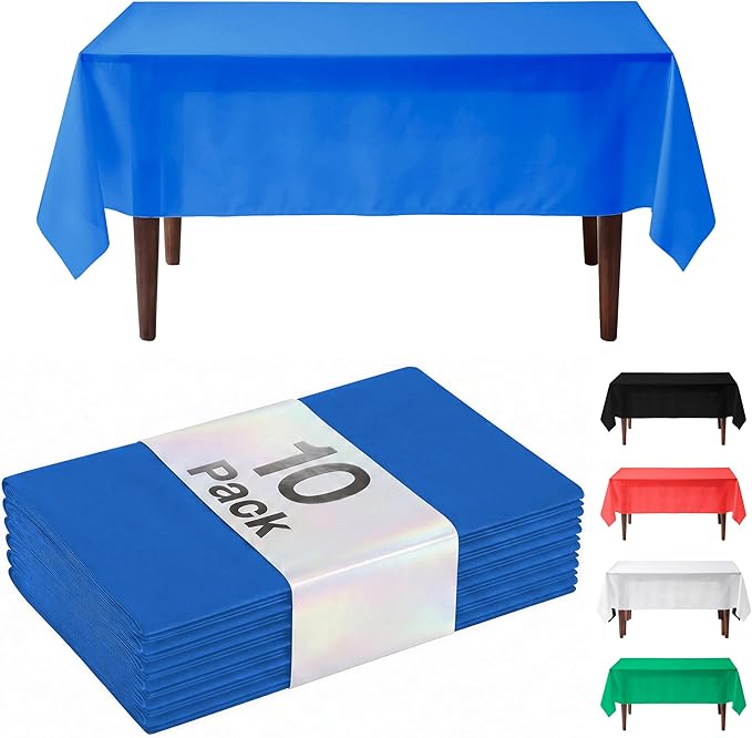 Auros Premium Plastic Tablecloths 10 Pack, 54 x 108 Inch Rectangle Disposable Table Covers for 8FT Tables, Thick & Durable, Waterproof & Spill-Proof, Easy Cleanup for Parties, Wedding, Sky Blue