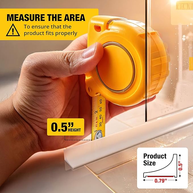 Shower Threshold Water Dam Barrier 98" - White Collapsible Walk in Shower Water Guard - Door Bottom Seal Strip Leak Guard by Hippo Dam
