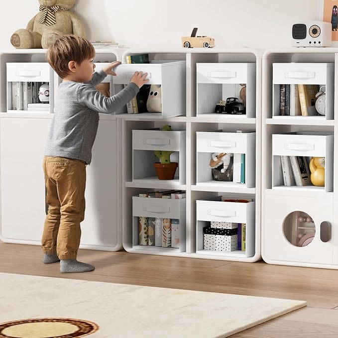 DIMJ Storage Cubes, Cube Storage Bin, 8 Pack Foldable Storage Baskets with Window, Closet Storage Bins with Handle, 11x 11 inch Storage Cubes for Clothes, Toys, Books (White)