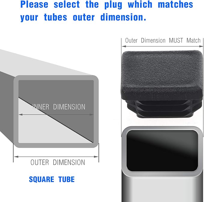 1-1/4Inch Square Plastic Plug, End Caps for Tubing Pipe OD 1-1/4" x 1-1/4" (not ID), Steel Chair Leg End Caps, Bar Stool Glides Inserts, Fence Plugs, Furniture or Fitness Equipment End Caps (12 Packs)