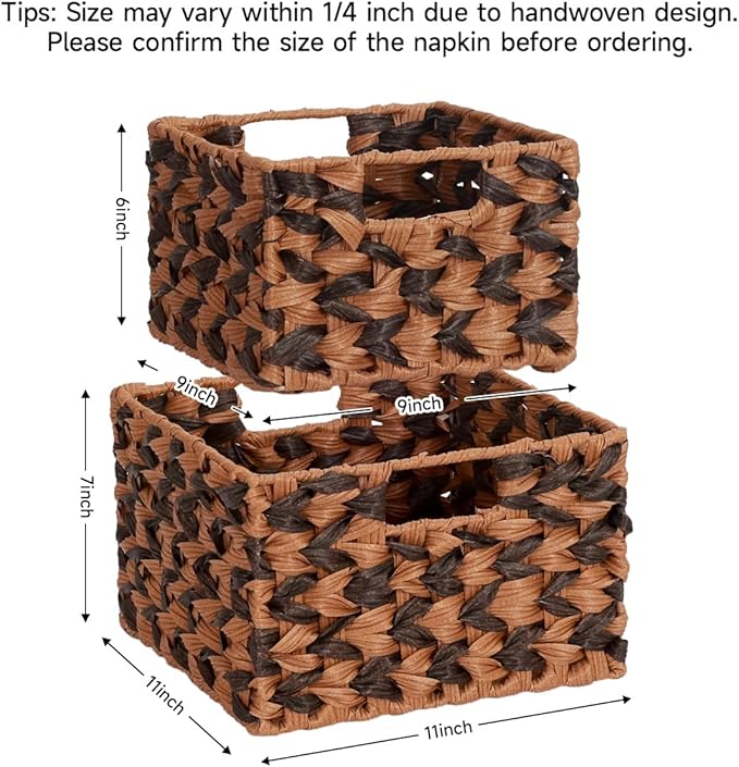 WEAVELYRICS Wicker Baskets, Decorative Storage Boxes with Handles, Rectangular Plastic Wicker Woven Storage Basket for Organizing, 2 Pack Large and Small (Brown & Gray)