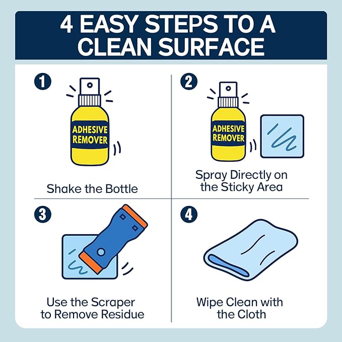 Adhesive Remover Spray with Scraper, Fast-Acting Multi-Surface Glue & Sticker Remover for Cars. Removes Labels, Decals, Tape Residue, Tar, Grease & Wax. Safe on Surfaces, Easy to Use.