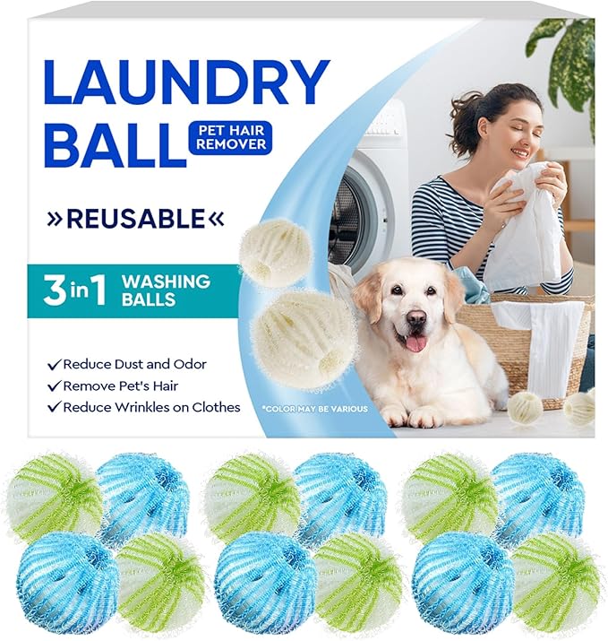 12Pcs Pet Hair Remover for Laundry, Effectively Removes Pet Hair from Bedding and Clothes,Reusable Washing Machine Hair Catcher