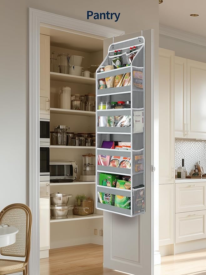 Yecaye 5 Tier 1Pc Over the Door Organizer, Stuffed Animal Storage with Clear PVC Windows, Door Organizer Hanging for Bedroom Nursery Closet Dorm Room Laundry Pantry Bathroom, Gray