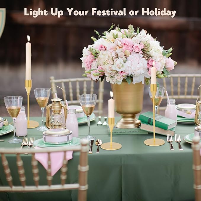 Matte Gold Candle Holders Bulk Painted Gold Metal Candlesticks Fit 0.8 Inch Taper Candles Decorative Metal Candelabra for Wedding Home Holiday Anniversary Party Dinning Table Decors (Set of 36)