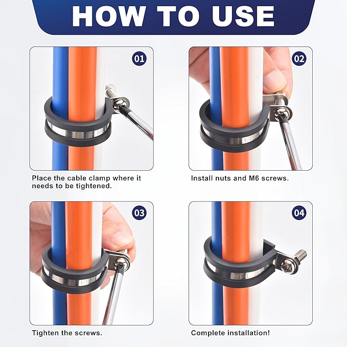 30PCS 1-1/4 Inch 304 Stainless Steel Rubber Coated Pipe Clamps - Insulated Marine Grade R-Clamps