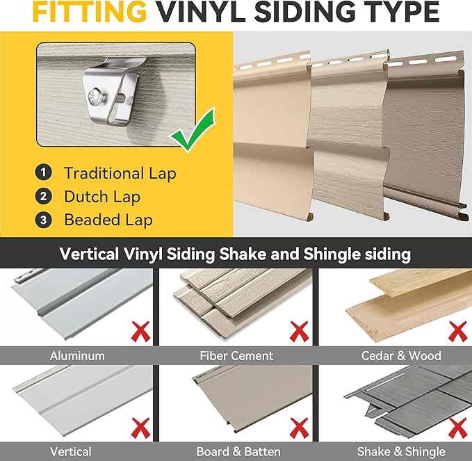 Cozcty Vinyl Siding Clips, 16 Pack Stainless Steel No Hole Outdoor Siding Hooks, Heavy Duty Loose Siding Fasteners Vinyl with Screws, Soffit Clips for Hanging Garlands, Wreaths, Home Decorations