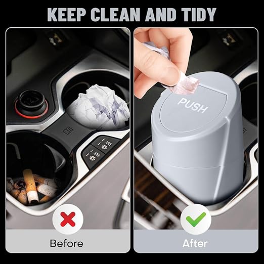SGLRT Car Trash Can Bin with Lid - 2 Packs Car Garbage Can Cup Holder - Grey Mini Leakproof Vehicle Garbage Bin with 40pcs Trash Bags-Automotive Organizers and Storage for Front Back Seat Accessories