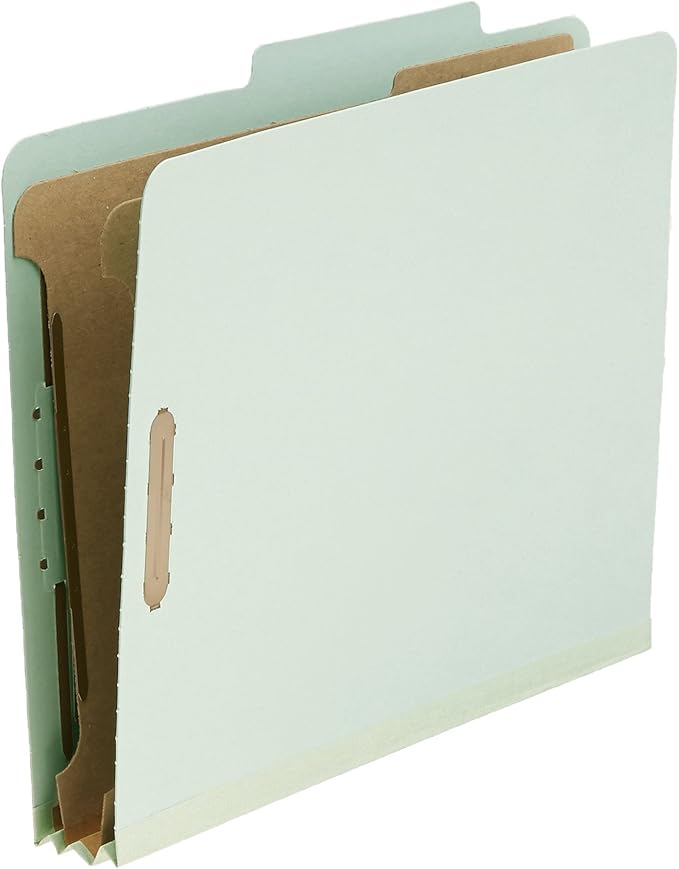 Amazon Basics Sturdy Pressboard Classification File Folders with Fasteners, Dividers, 2" Expansion for Documents Organization, 11.97 x 10.55 inch, Green, 20-Pack