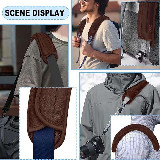 ZINZ 2-Pack Universal Shoulder Pad with Ultra-thick Cushion for Bag, Luggage Bag, Crossbody - Plus Long, Anti-Slip & Breathable, Brown