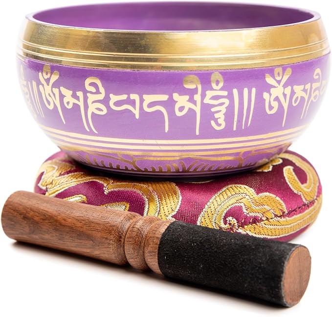 Tibetan Singing Bowl Set Brass - Master Healing Grade - Authentic Handcrafted Sound Bowl by Himalayan Bazaar (Black and Red)