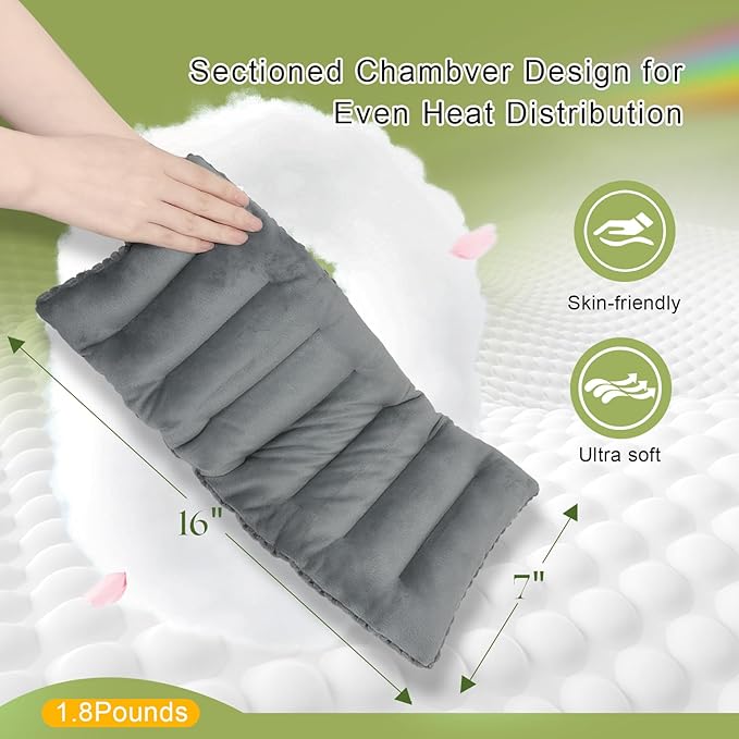 Weighted Microwave Heating Pad (1.8 lbs), 16x7 Inch Microwavable HotPack for Muscle Pain Relief Soothes Aches in Shoulders, Lower Back & Abdomen, Moist Heat Therapy Reusable