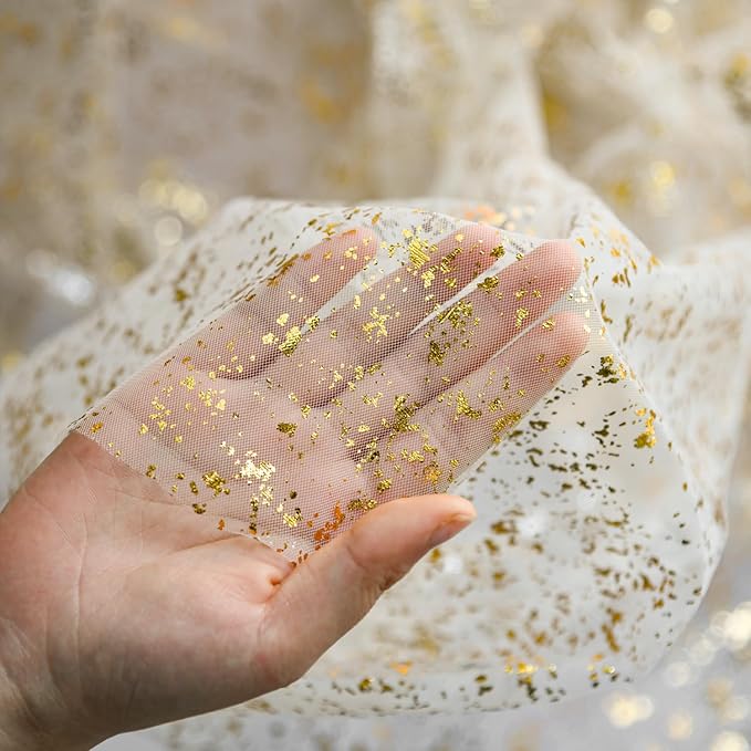 Horaldaily Beige Gold Gauze Tablecloth 60x60 Inch Square, Golden Sequin Glitter Metallic Foil, Sheer Tulle Cheesecloth for Wedding Baby Shower Ceremony Birthday