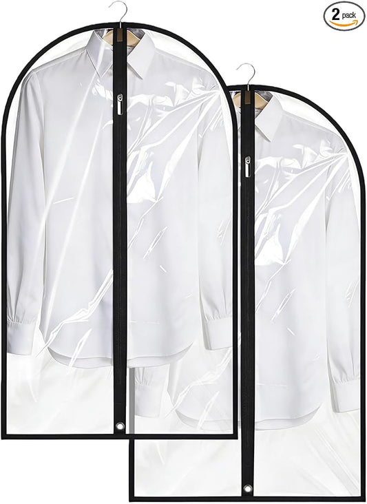 Garment Bags for Hanging Clothes, 45'' Suit Bag Cover for Storage and Travel, Dress Bags for Gowns Long, 2 Pack (Clear)