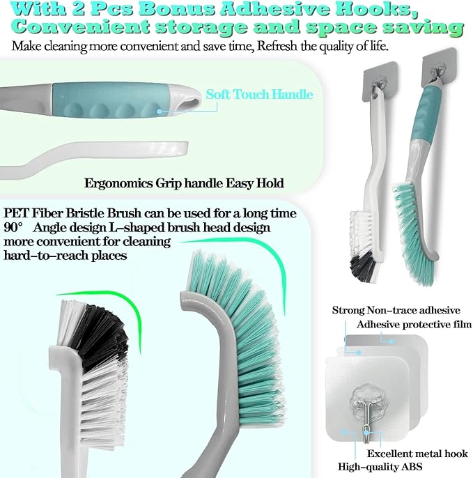 2Pcs Cleaning Brushes, Multi-Purpose Right Angle Brush for Scrubbing Kitchen, Coffeeroom, Tearoom Deep Cleaning of Edge, Corner, Crevices, Grout, Scrubbing Bottles, Cups, Jars, Cans for Household Use.