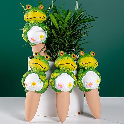 Qinsuikai 4 Pack Plant Watering Devices, Frog Shape Terracotta Watering Spikes, Vacation Self Watering Planter Insert, Automatic Plant Waterer for Indoor Outdoor Plants (Big Frog)