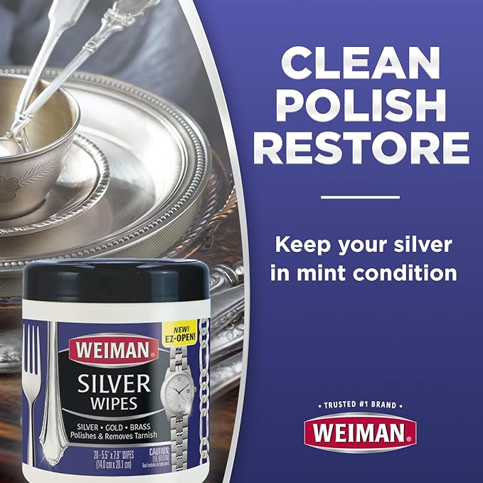 Weiman Silver Wipes - Jewelry Wipes 6 Pack - Cleaner and Polisher for Silver Jewelry Sterling Silver