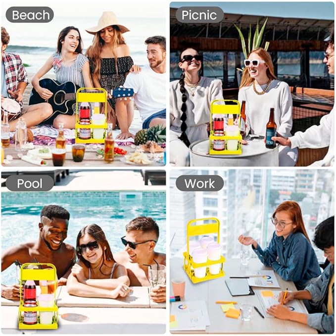 musbus Reusable Drink Carrier with Handle for Delivery Drivers, Portable Cup/Coffee Holder Accessories for Delivery, Foldable Drinks Caddy with Tray, Car Durable Plastic Festive Bottle, Vacation