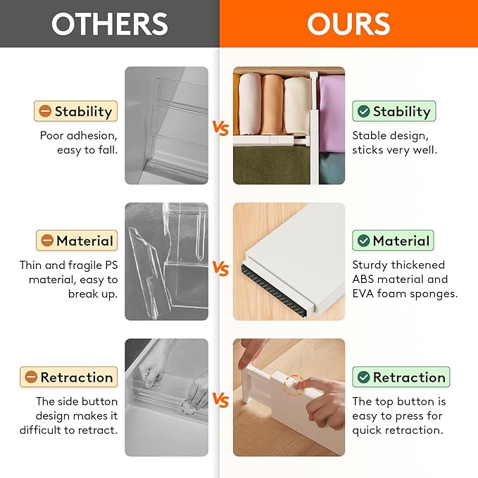 Lifewit 14 Pack Drawer Dividers 4" High, 11-17" Adjustable Drawer Organizers for Clothes, Expandable Dresser Separators in Bedroom/Bathroom/Kitchen/Fridge/Office Organization and Storage, Beige