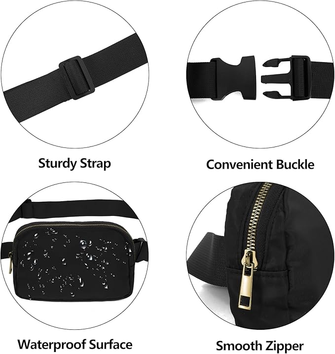 VOROLO Waist Pack for Running Fanny Pack for Women and Men Gift Crossbody Belt Bag Bum Bag with Adjustable Strap for Sports for Men and Women Black with rope