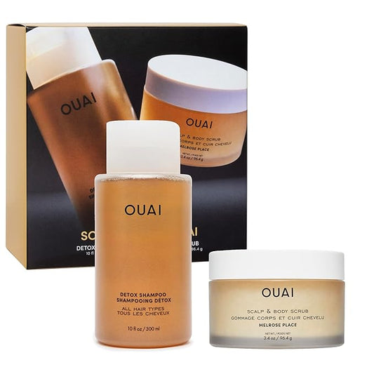 OUAI Scrub It All A-OUAI Holiday Hair Care Kit - Clarifying Shampoo & Exfoliating Body Scrub Duo - Hair Care Set with Detox Shampoo & Travel Size Body Scrub (2 Count)