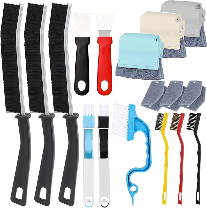 Window Cleaner Set, 17Pcs Window Door Tracks Groove Crevice Cleaning Brushes Tools for Sliding Glass Doors, Air Conditioner