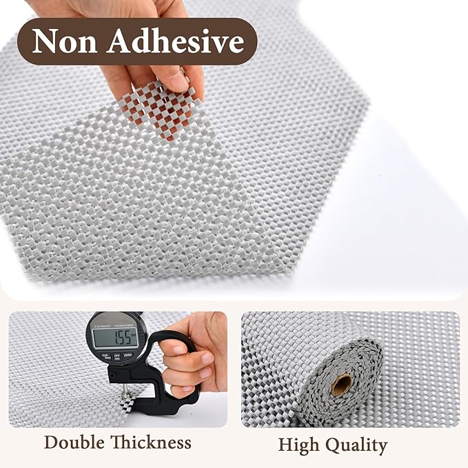 Drawer and Shelf Liner for Kitchen Cabinet: 23.6 in x 20 Ft Non-Slip Waterproof Shelf Paper, Non-Adhesive Refrigerator Liners, Light Gray, Easy Liners for Bathroom