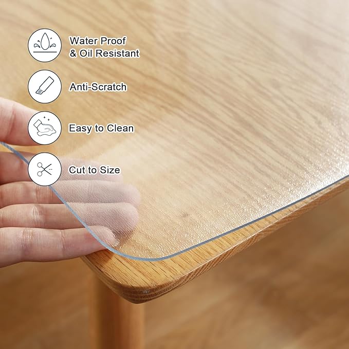 LovePads Frosted Table Cover Protector 44 x 72 Inch, 1.5mm Thick Plastic Table Cover, Table Protector for Dining Room Table, Waterproof Vinyl Tablecloth Table Pad Mat for Kitchen, Writing Desk