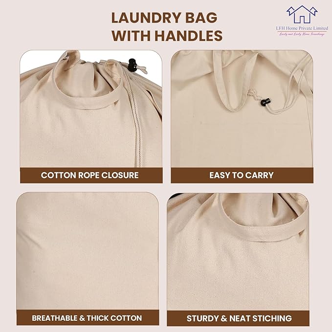 LFH Home Cotton Canvas Extra Large Laundry Bag with Handle, Heavy Duty Drawstring Closure Washable Laundry Bags, School Travel, Home, Hotel, College Dorm, Organizer Sack, 28x40-Natural, Thanksgiving