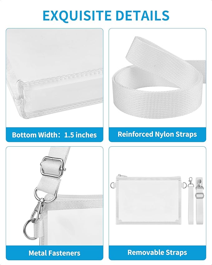Bagenius Clear Bag for Stadium Events, Clear Purse with Detachable Strap, Sports fan Handbag Purses for Game Day and Concert
