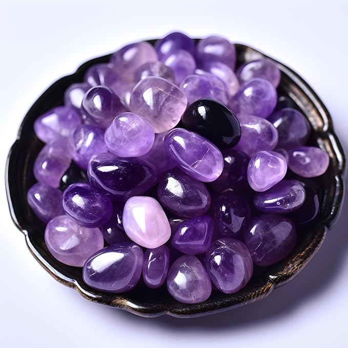 Polished Amethyst Crystals - 0.5" 10 oz Handpicked Natural Tumbled Gemstones Rocks, Pebbles for Reiki, Chakra, Healing Home Decor