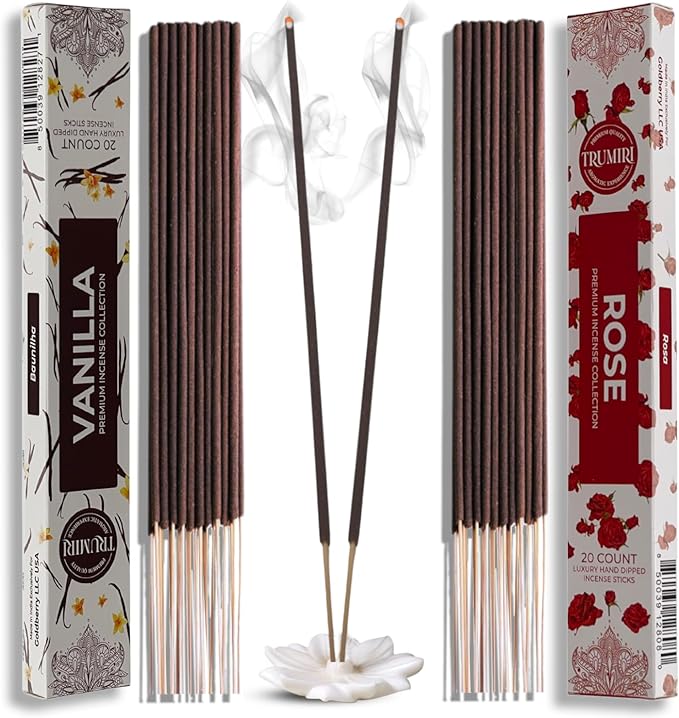 Trumiri Incense Sticks - Combo Pack of 40 Insence-Sticks - 20 Vanilla + 20 Rose - Insenses - Insents - Incents - Inscense - Incence - Incienso - All Natural Incense Sticks