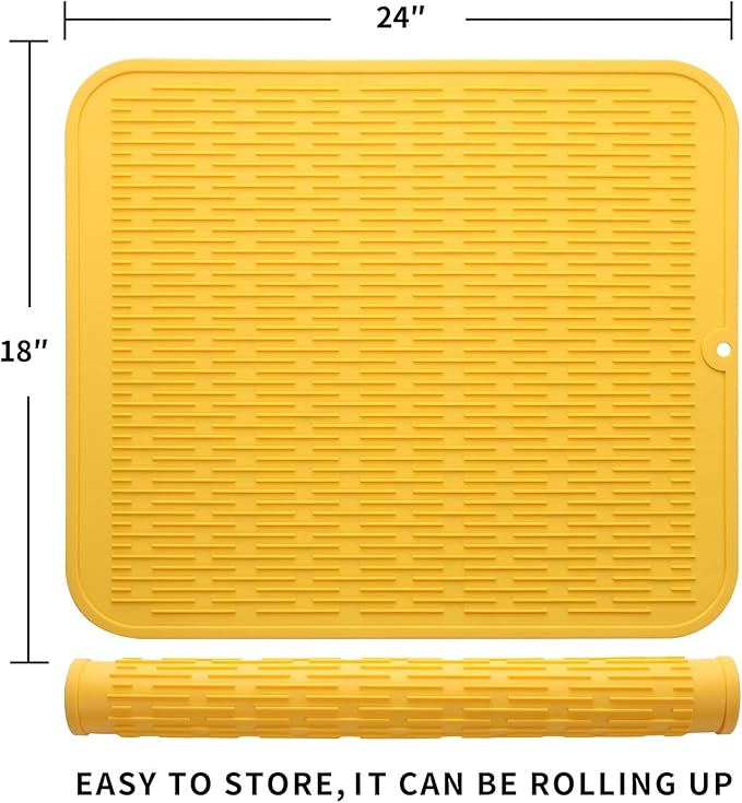 MicoYang Silicone Dish Drying Mat for Multiple Usage,Easy clean,Eco-friendly,Heat-resistant Silicone Mat for Kitchen Counter or Sink,Refrigerator or Drawer Liner Yellow 2XL 24 inches x 18 inches