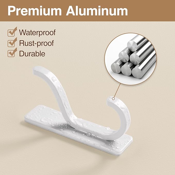 pickpiff Adhesive Wall Coat Hooks - Heavy Duty Stick-On Door Hanger, Metal Hook for Hanging Towel, Purse, Robe, Backpack, Jacket, Clothes - for Bathroom, Dorm, Closet, Kitchen - White, 6 Pack