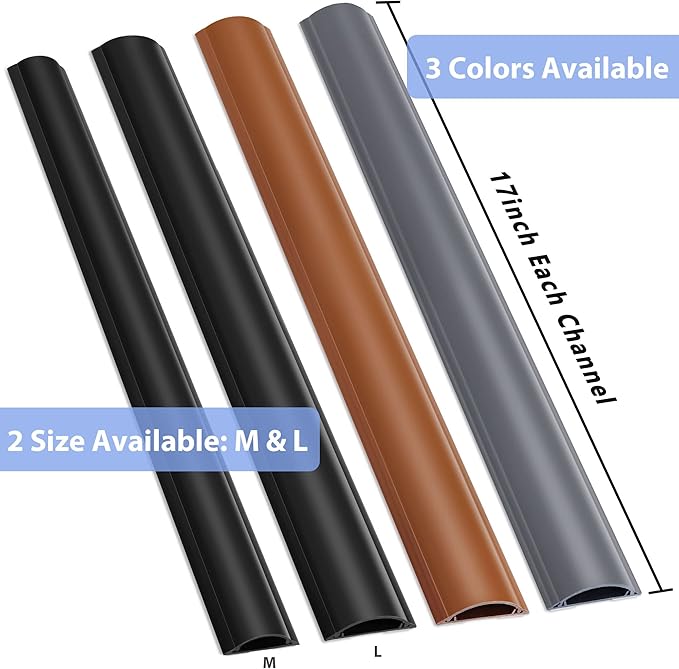 Cord Cover Floor 68in (4 x L17in), Large Capacity Floor Cable Cover, Hard PVC Cord Hider, Wire Cable Management Raceway, Black, Cord Cavity - 1.8"(W) x 0.6"(H)
