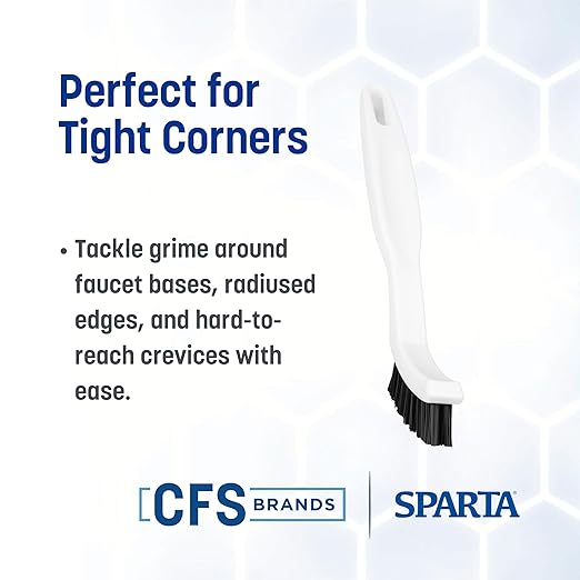 SPARTA Flo-Pac Grout Brush with Nylon Bristles, Scrubber with Handle for Bathroom and Kitchen Tile, 8", White