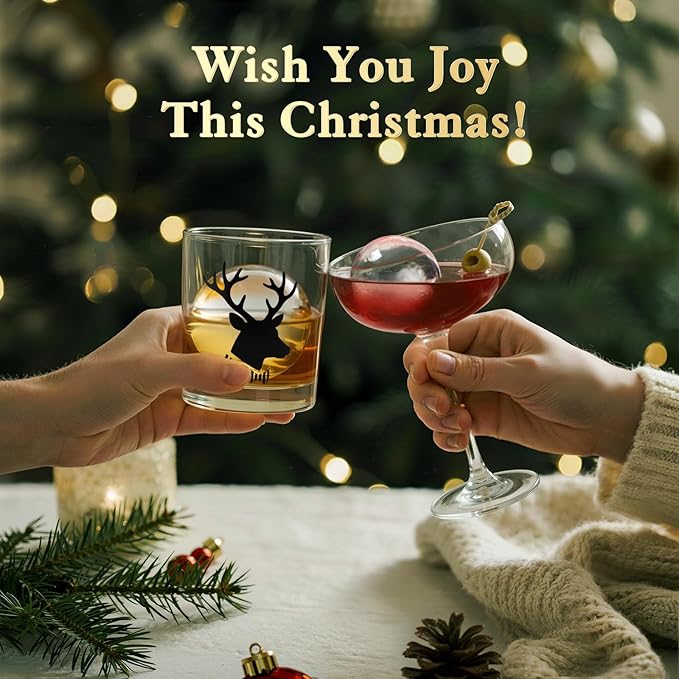 Clear Ice Cube Maker with Whiskey Glasses & Luxury Box - 2.5" Ball - Crystal Clear Ball Ice Cube Tray for Whiskey, Perfect Christmas/Bourbon Gifts for Mens/Dad/Husband/Him/Grandpa