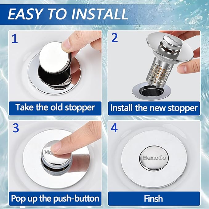 3-in-1 Bathroom Sink Drain Strainer, Stainless Steel Pop-up Strainer Basket Hair Catcher with Removable Basket, Brass Bullet Core, Universal Fit 1.1-2.36 Inch (Silver(New 1pcs))
