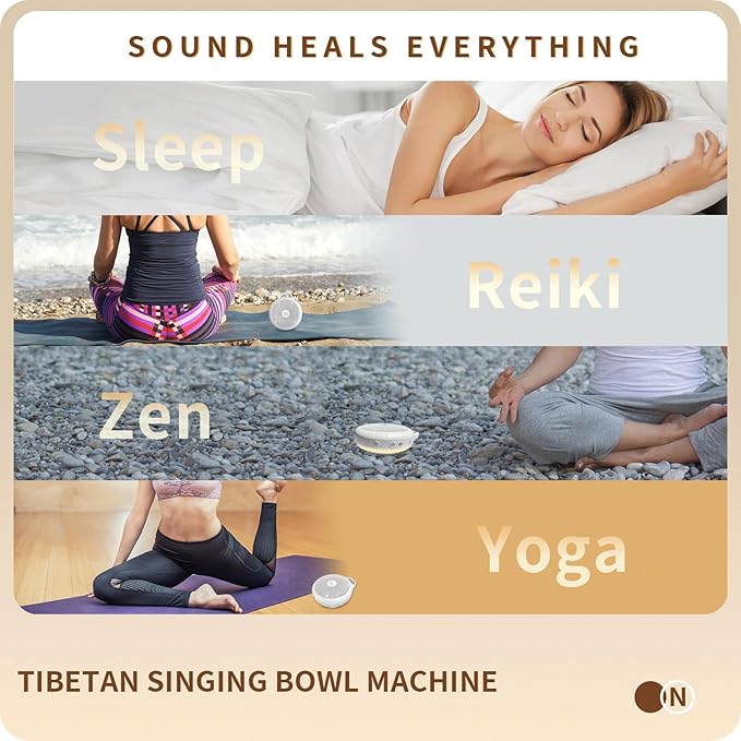 Portable Tibetan Singing Bowl Machine - Sound Bowl with Over 10 Meditation Noises, Crystal Healing, Chakra Healing, Spiritual Mindfulness and Sound Therapy, Yoga Gift Women/Men.