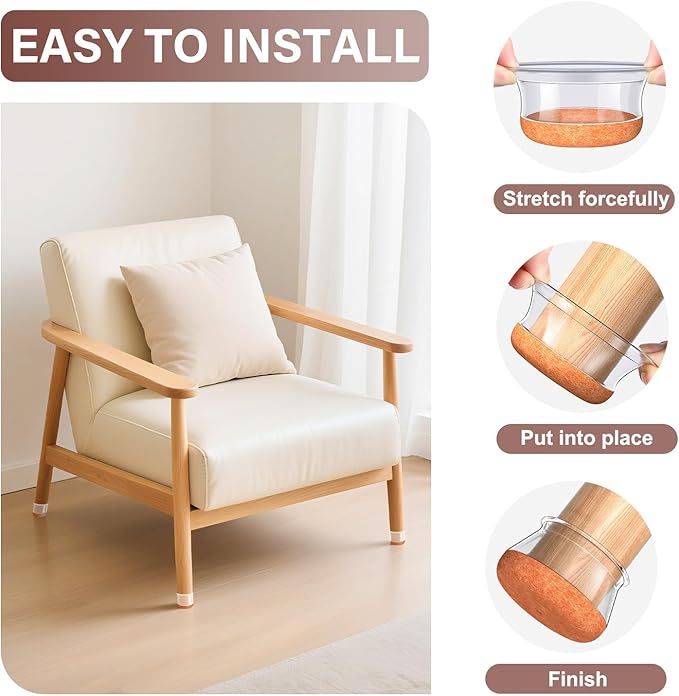 Chair Leg Floor Protectors, Round Chair Leg Protectors for Hardwood Floors, Silicone Caps, Felt Furniture Pads, Covers, Anti-Scratch, Reduce Noise, 16 Pack, Clear Round X-Large, Fit 1-5/8" to 2" (40-50mm)