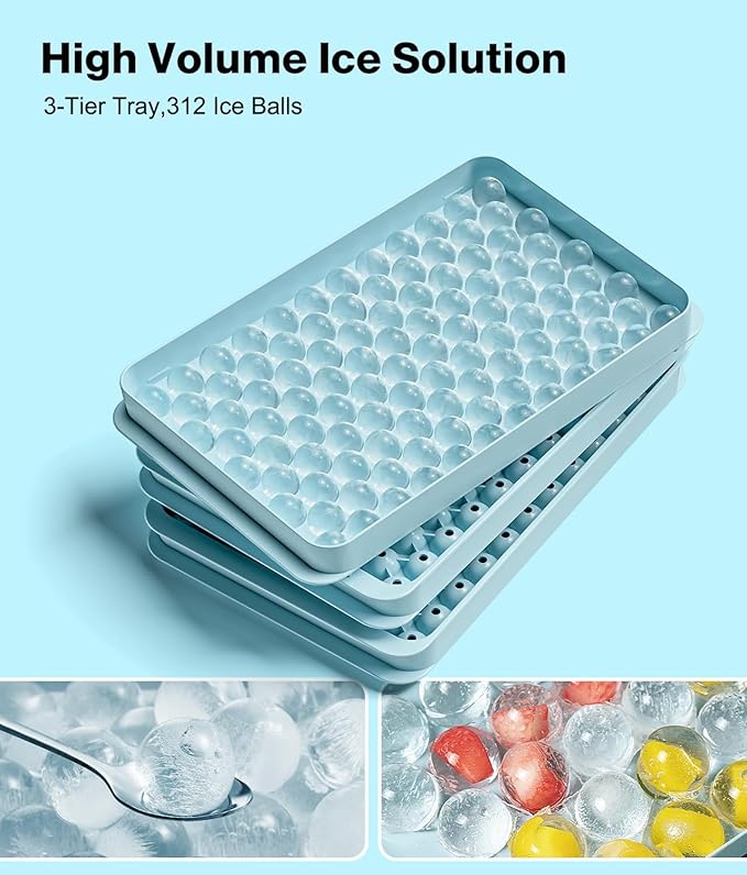 Ice Cube Trays for Freezer - Mini Round Ice Trays for Freezer with Lid and Bin, Small Tiny Crushed Nugget Freezer Trays for Chilling Drinks and Food Fresh