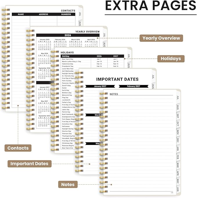 Planner 2026-2027 for Women & Men, Set of 3, Academic Monthly and Weekly Calendar Planner, Jul 2026 - Jun 2027, A5 (6.3" x 8.5"), Teacher Student Planning Book with Tabs, Ideal for Office School Supplies - 3 Beige